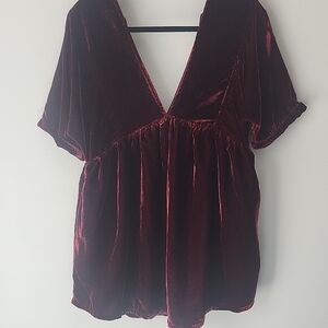Free People Burgundy Velvet Blouse